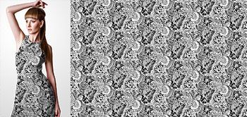 23022v Materiał ze wzorem malowany monochromatyczny motyw paisley inspirowany sztuką orientu